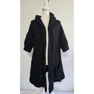 VINCE Women's Large Black Cape Wool Duster Cardigan Alpaca Short Sleeve Sweater